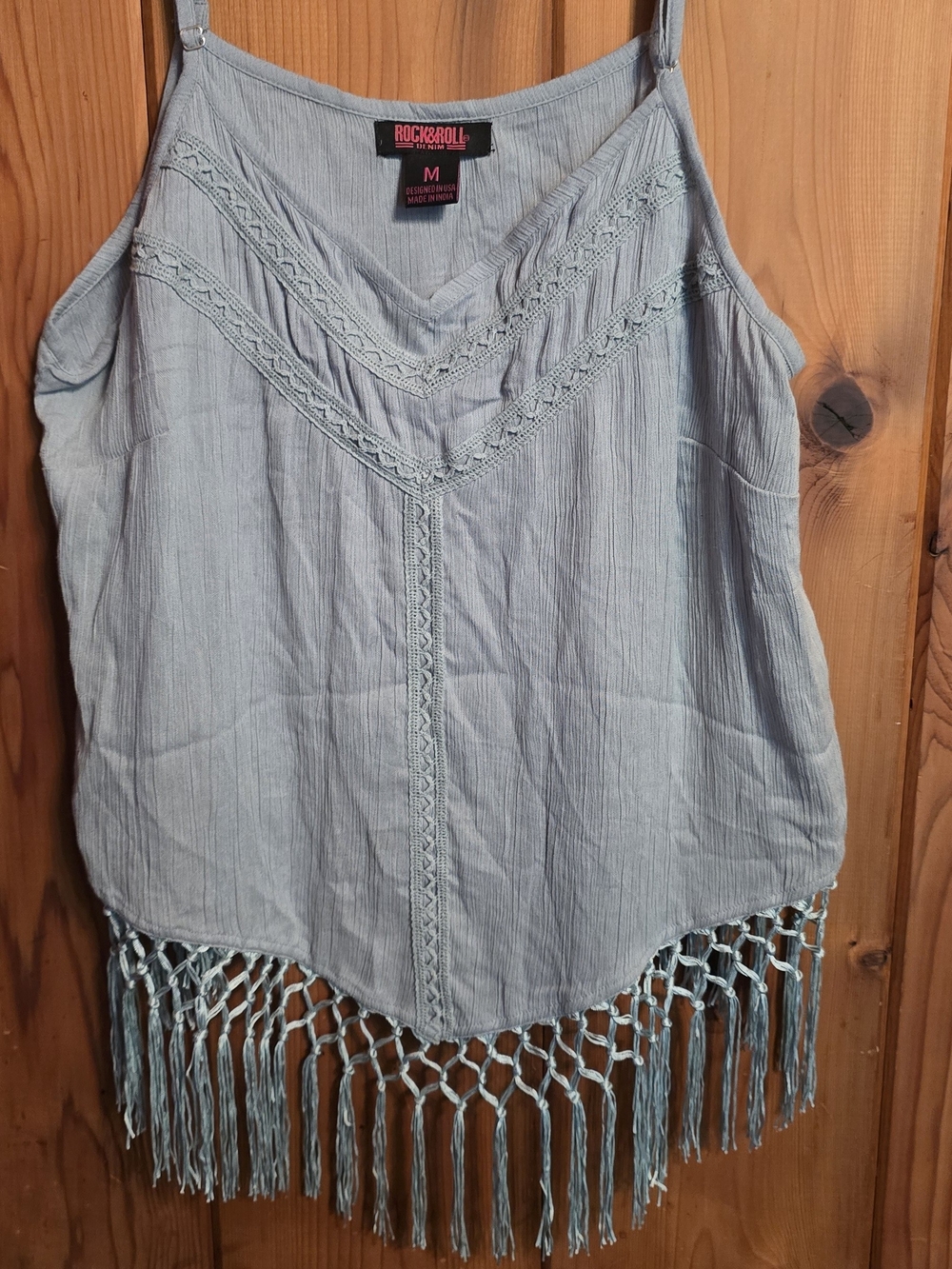 Rock & Roll Denim-Sage Green Fringe Tank Top